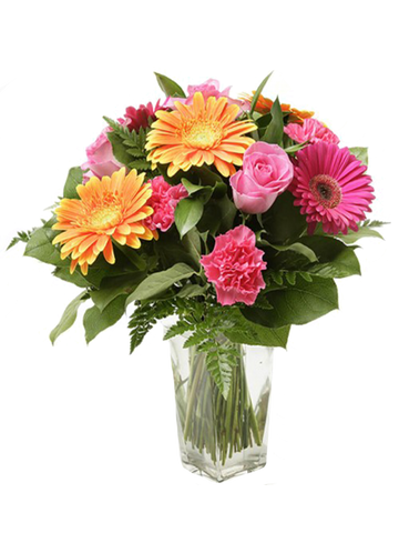 Gerbera Daisies and Pink Roses (Vase Included)